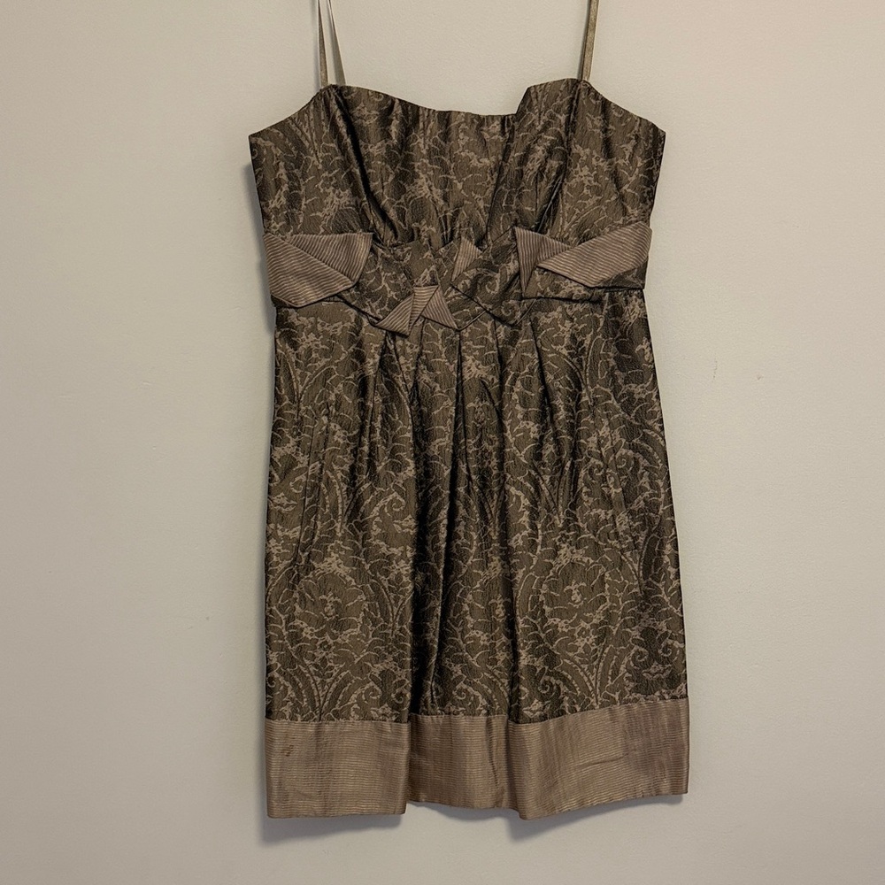 Elegant tan and grey metallic Patterned Dress